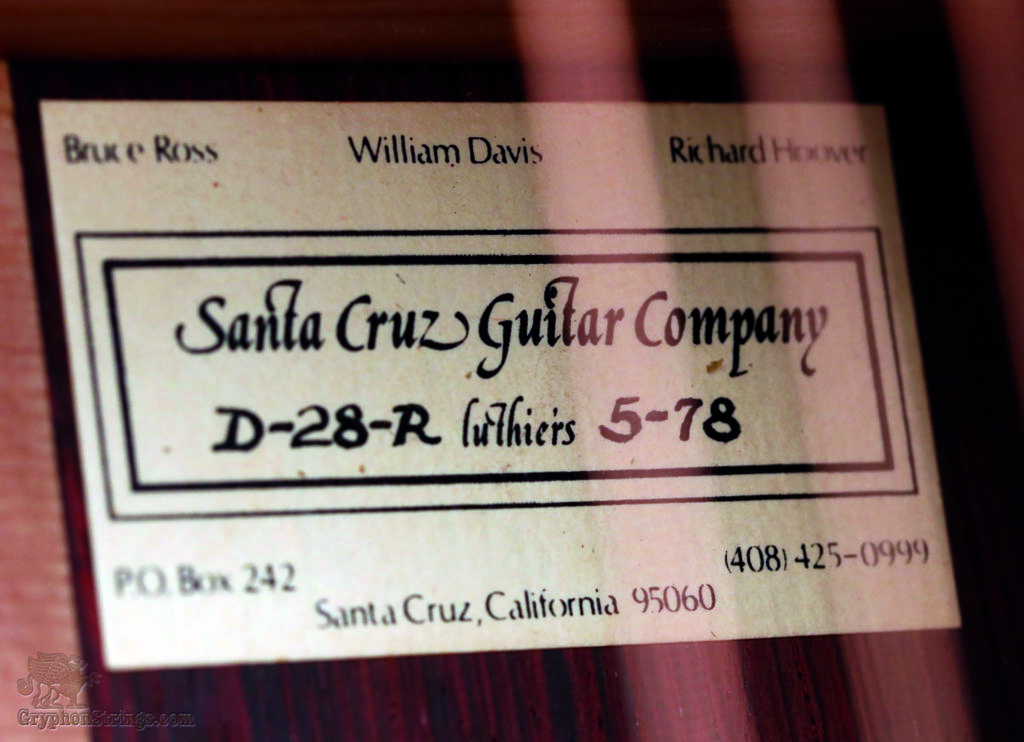 Interior label for the first Tony Rice Model guitar
